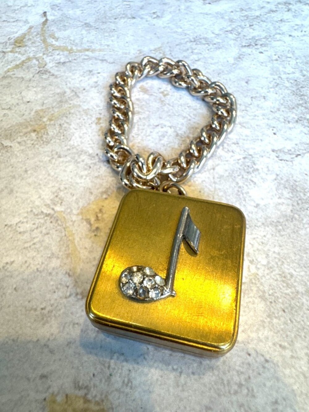 Vintage Gold Tone Music Note Box Charm Bracelet Japan